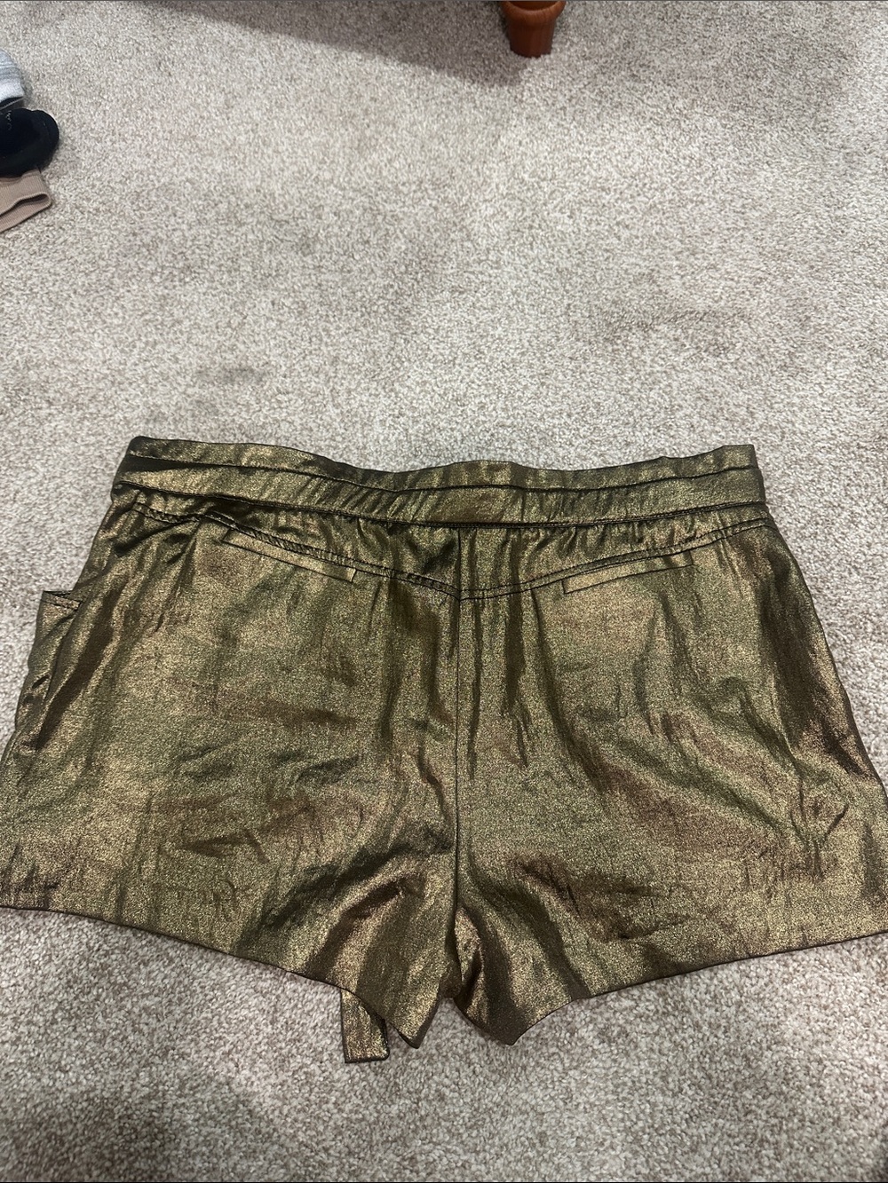 BCBGMaxAzria Metallic Olive High-Waist Tie Front Shorts - Picture 3 of 3